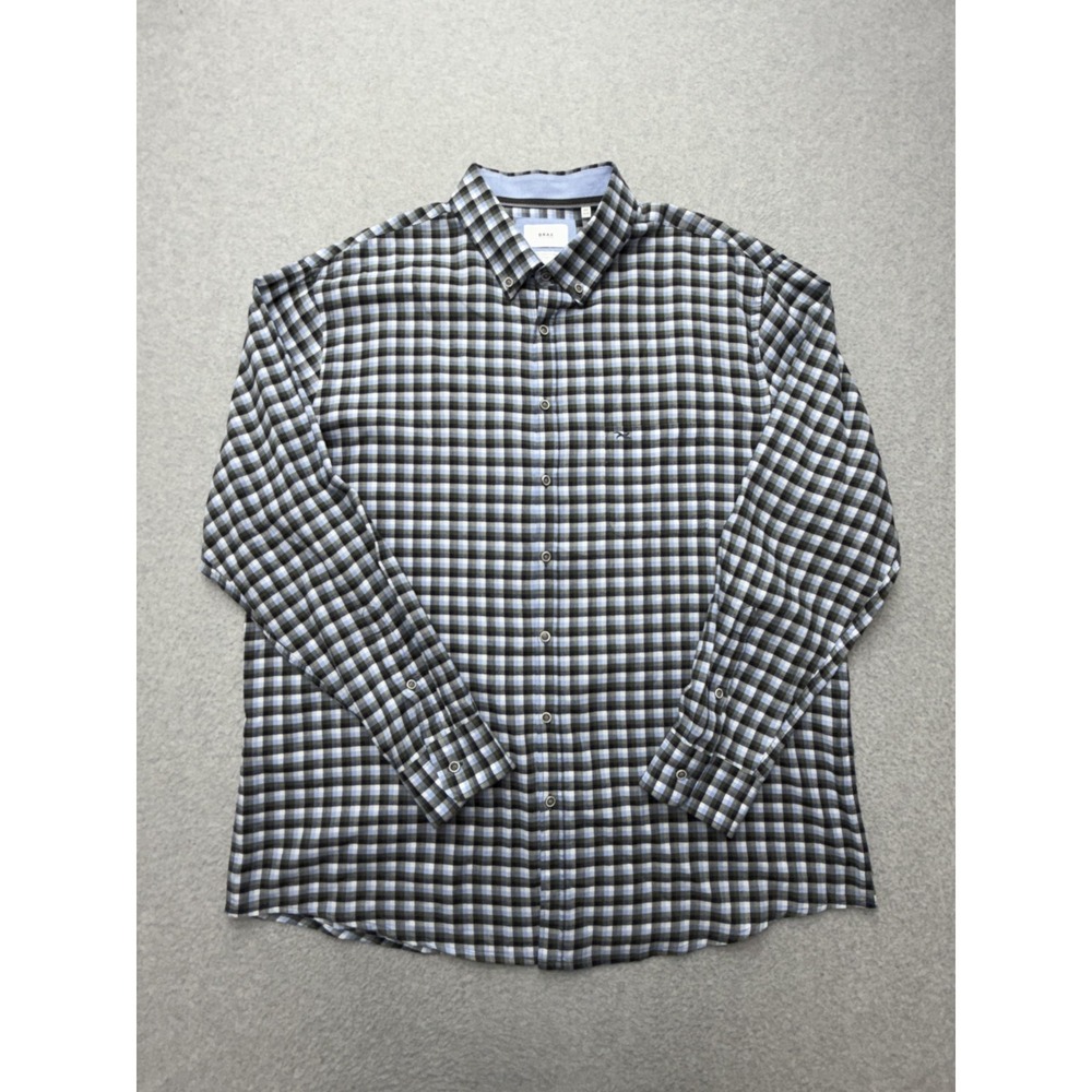 BRAX Cosy Light‎ Flannel Shirt Mens 2XL Blue Plaid Long Sleeve Button Casual